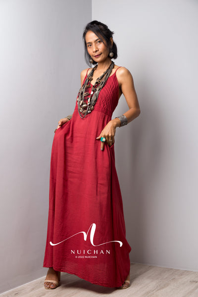Nuichan Women's Cotton cami dress | Red slip dress