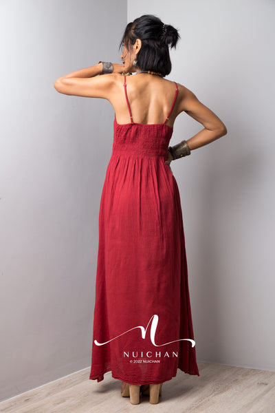 Nuichan Women's Cotton cami dress | Red slip dress