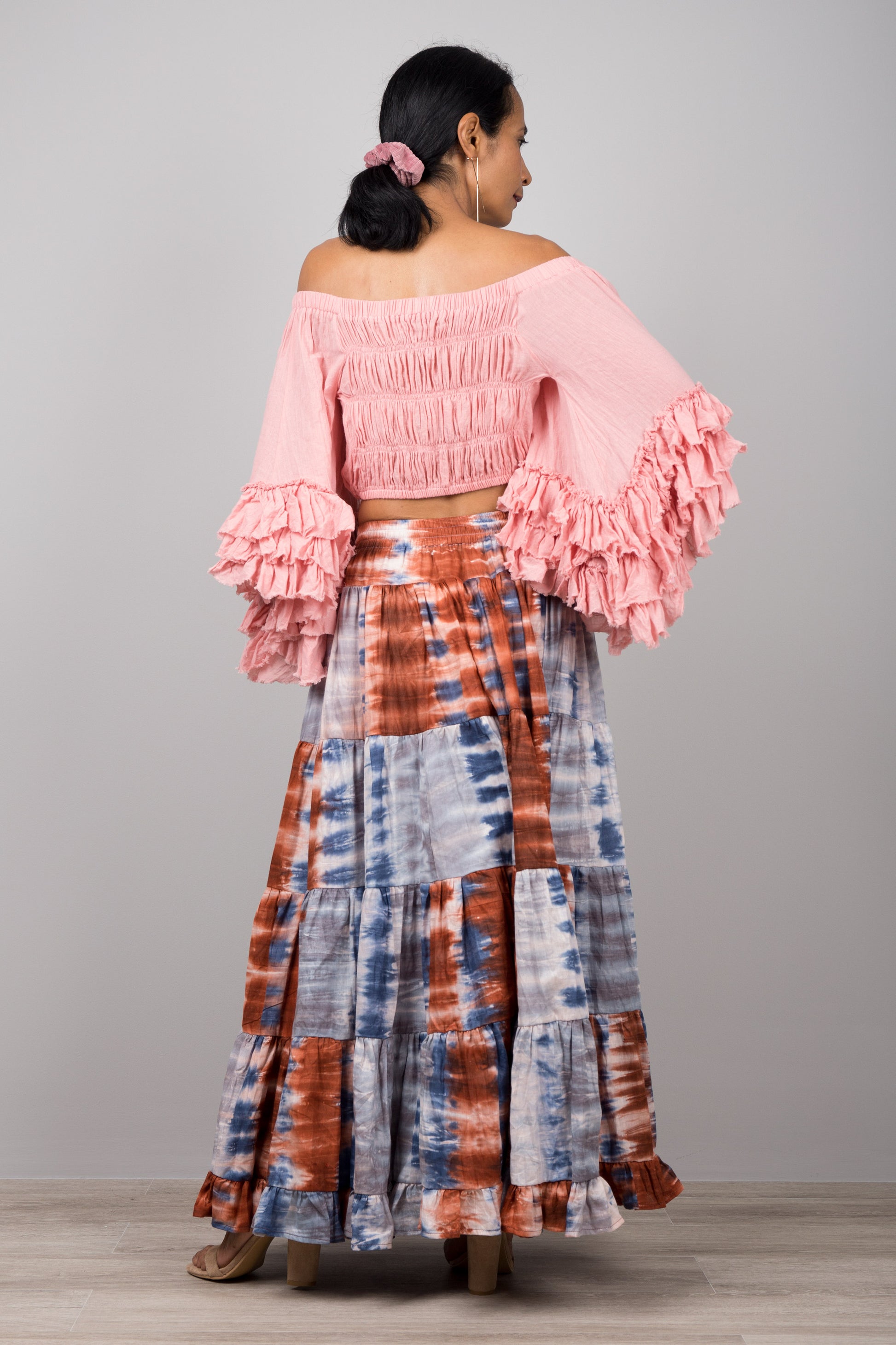 Cotton crop top with ruffle sleeves by Nuichan - Buy festival fashion online at affordable prices.