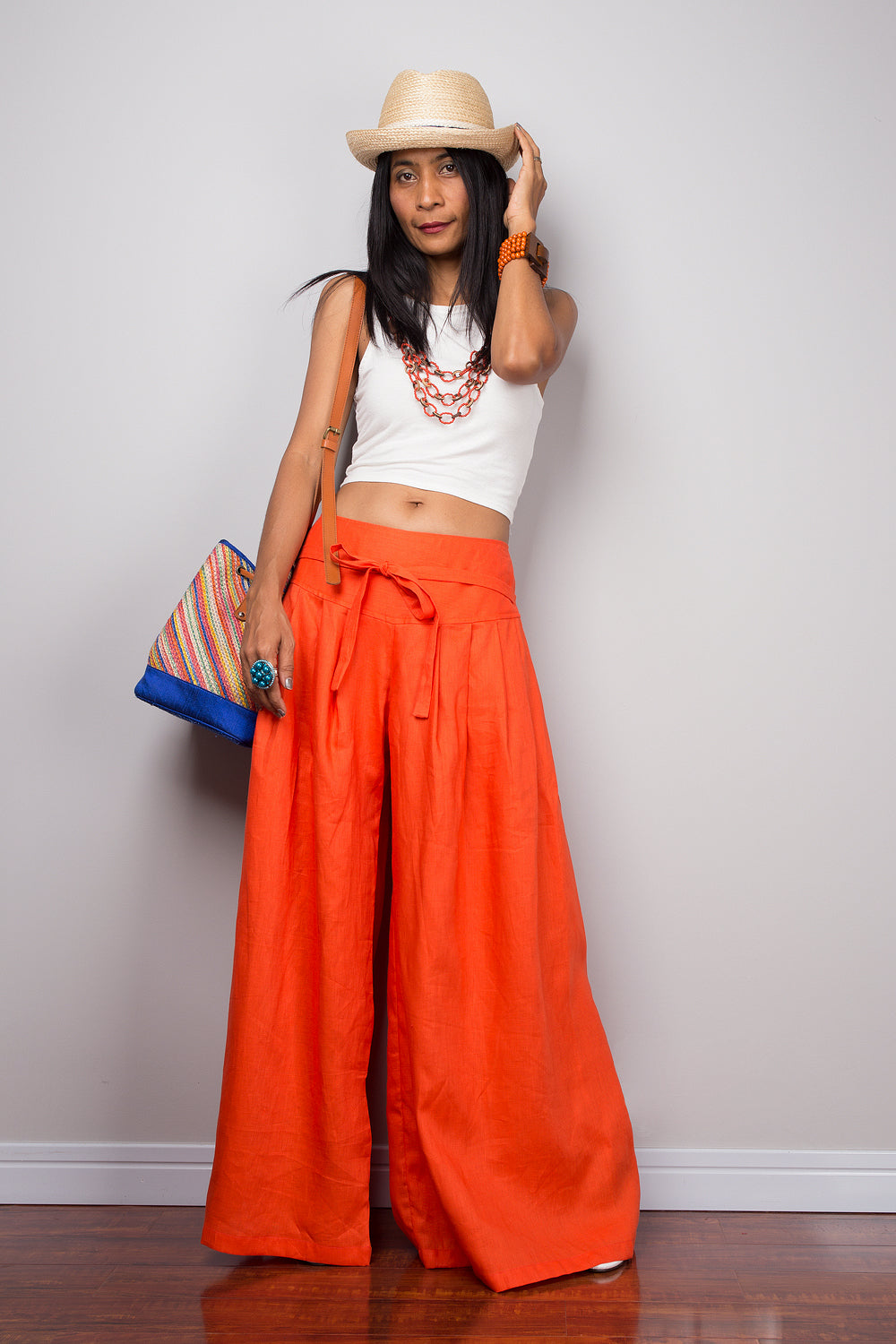 Orange on sale linen pants