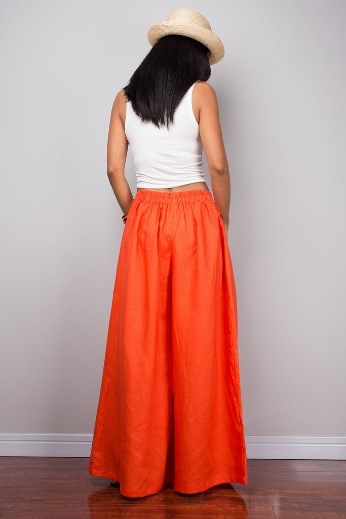 Linen Pants - Wide Leg Pants - Orange Pants – Nuichan