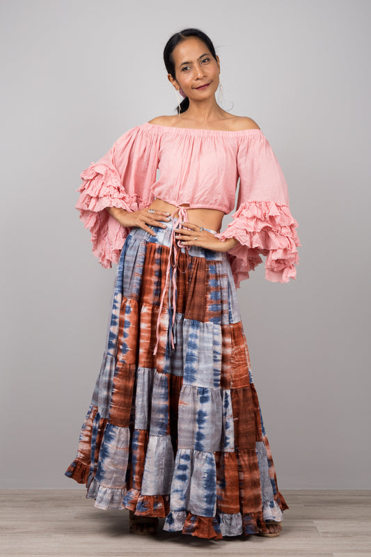 Cotton crop top with ruffle sleeves by Nuichan - Buy festival fashion online at affordable prices.