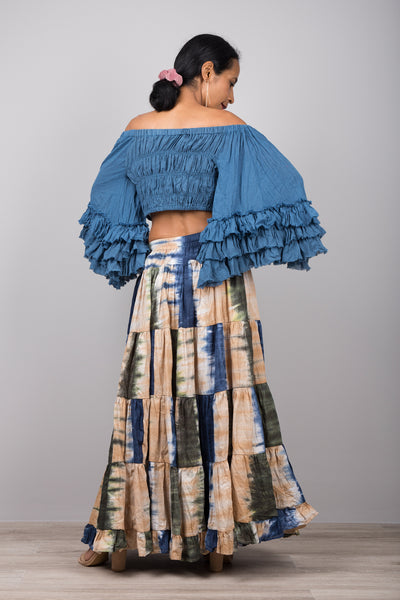 Tiered Long Peasant Skirt by Nuichan - Buy festival fashion online at affordable prices.