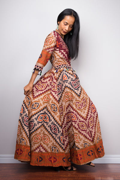 Boho Dress with tassels | Cotton Maxi Dress | Blouson Dress | Gypsy dress with pockets
