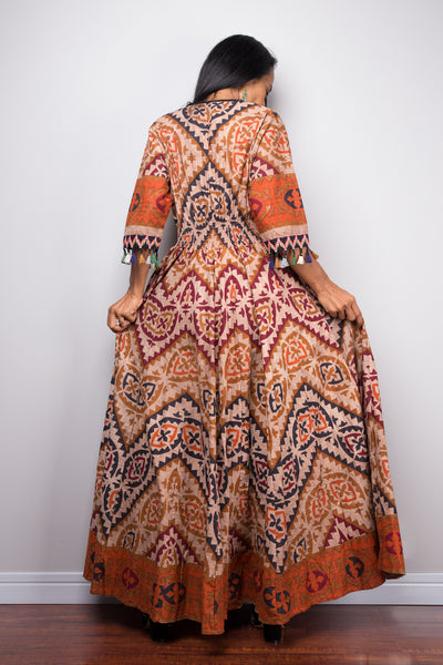 Boho Dress with tassels | Cotton Maxi Dress | Blouson Dress | Gypsy dress with pockets