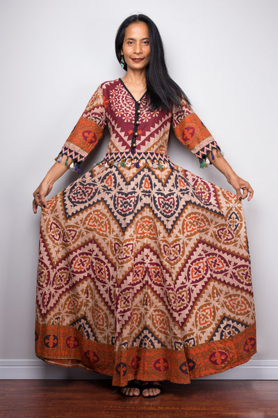 Boho Dress with tassels | Cotton Maxi Dress | Blouson Dress | Gypsy dress with pockets