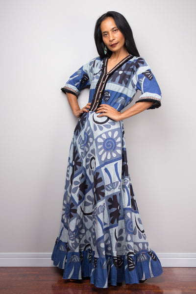 Boho Dress | Cotton Maxi Dress | Blouson Dress | Gypsy dress with pockets