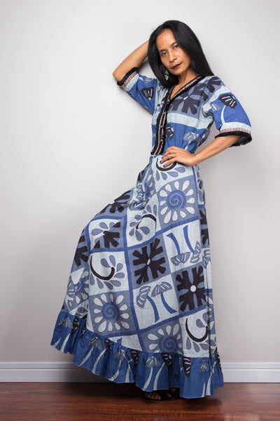 Boho Dress | Cotton Maxi Dress | Blouson Dress | Gypsy dress with pockets