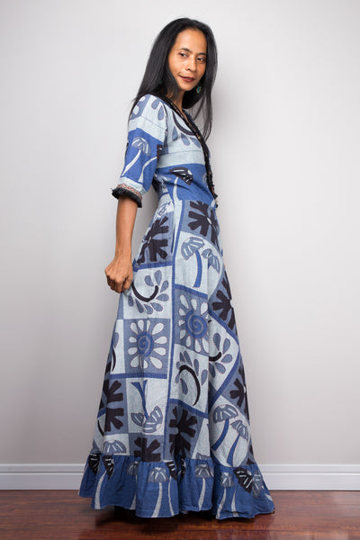 Boho Dress | Cotton Maxi Dress | Blouson Dress | Gypsy dress with pockets