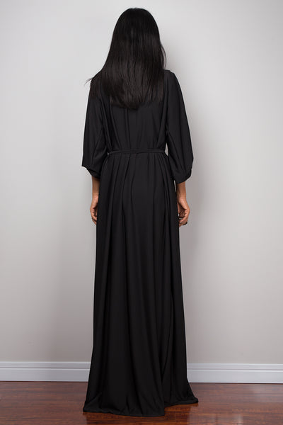 Black dress, long black dress, maxi dress with long sleeves, black evening dress with v neckline