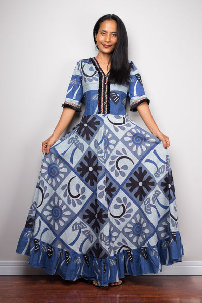 Boho Dress | Cotton Maxi Dress | Blouson Dress | Gypsy dress with pockets
