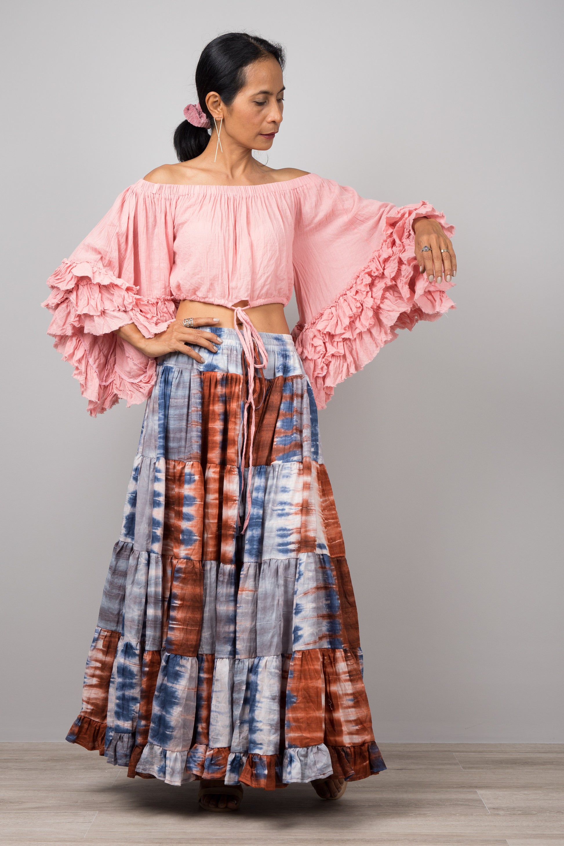 Cotton crop top with ruffle sleeves by Nuichan - Buy festival fashion online at affordable prices.