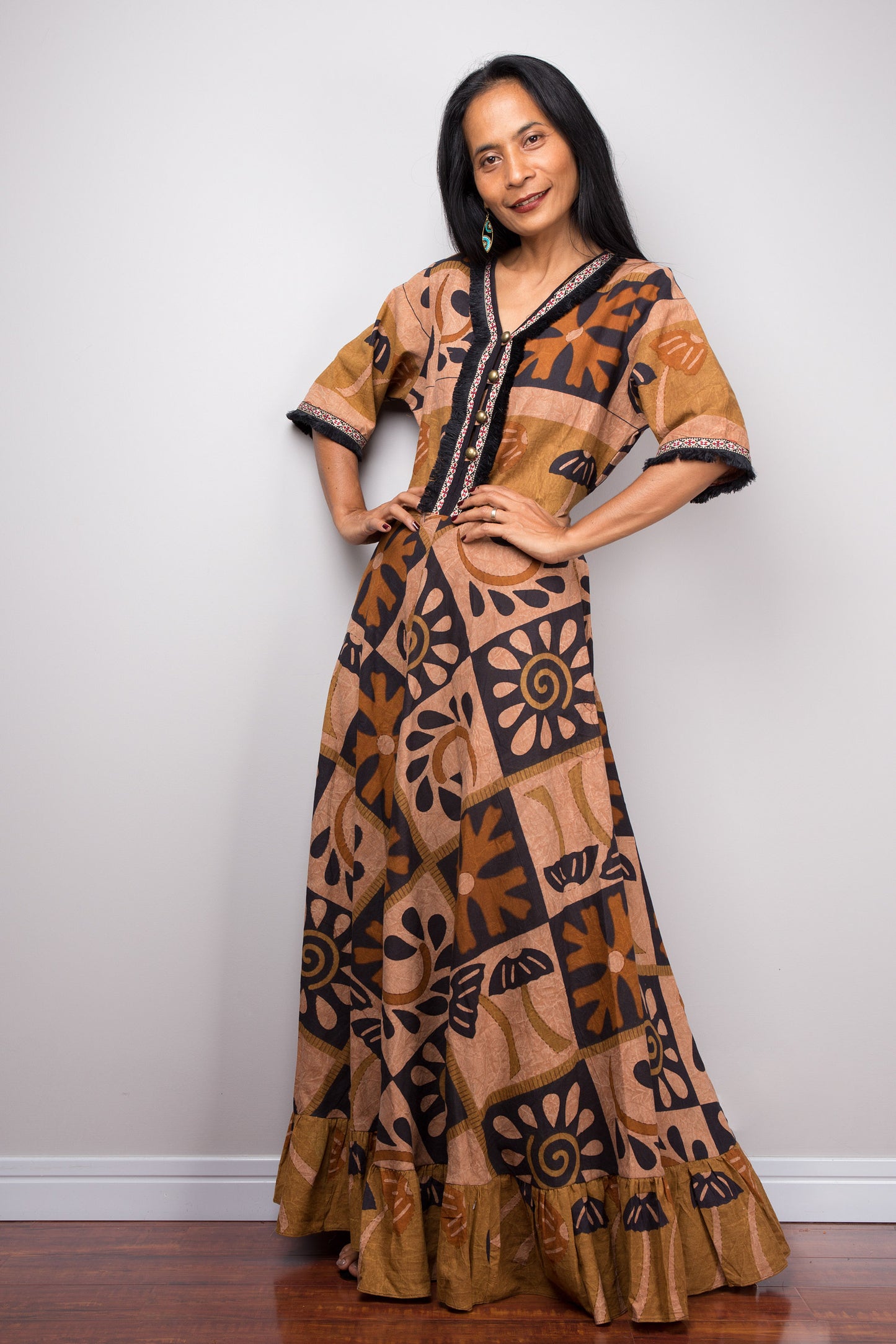 Boho Cotton Maxi Dress with pockets – Nuichan