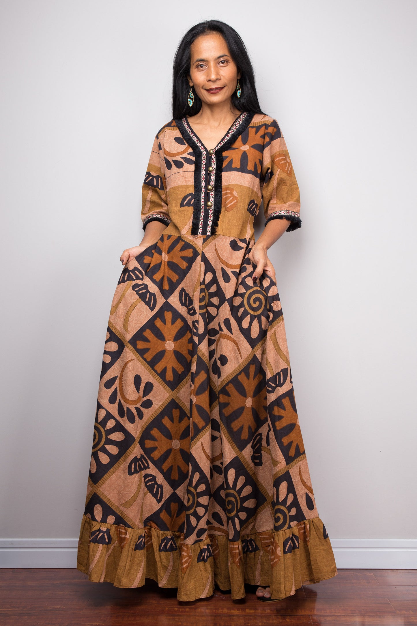 Boho Cotton Maxi Dress with pockets