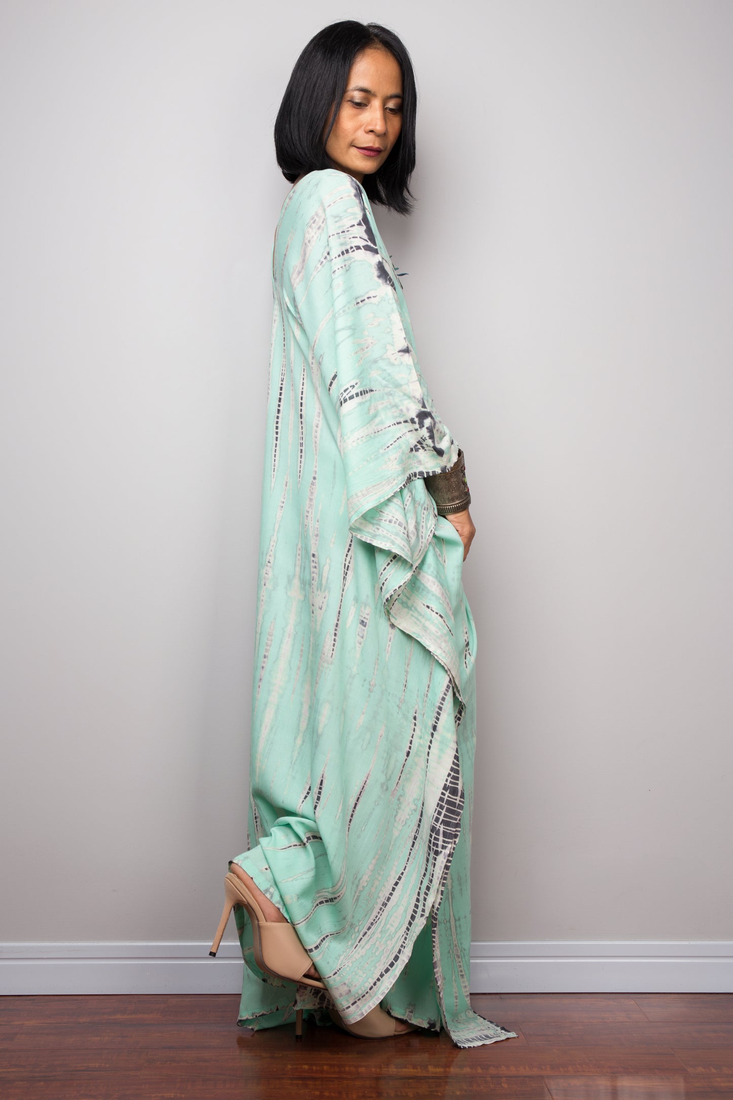 Tie dye kaftan, Beach dress, Long Green Maxi dress, resort Kaftan, Summer kaftan,