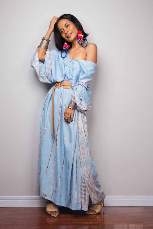 Tie dye kaftan, Boho Beach dress, Long Blue Maxi dress, resort Kaftan, Summer kaftan,