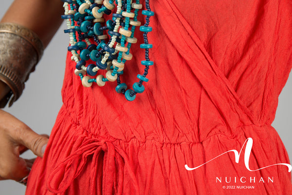 Nuichan women's cotton jumpsuit | Red cotton cami jumper with splits
