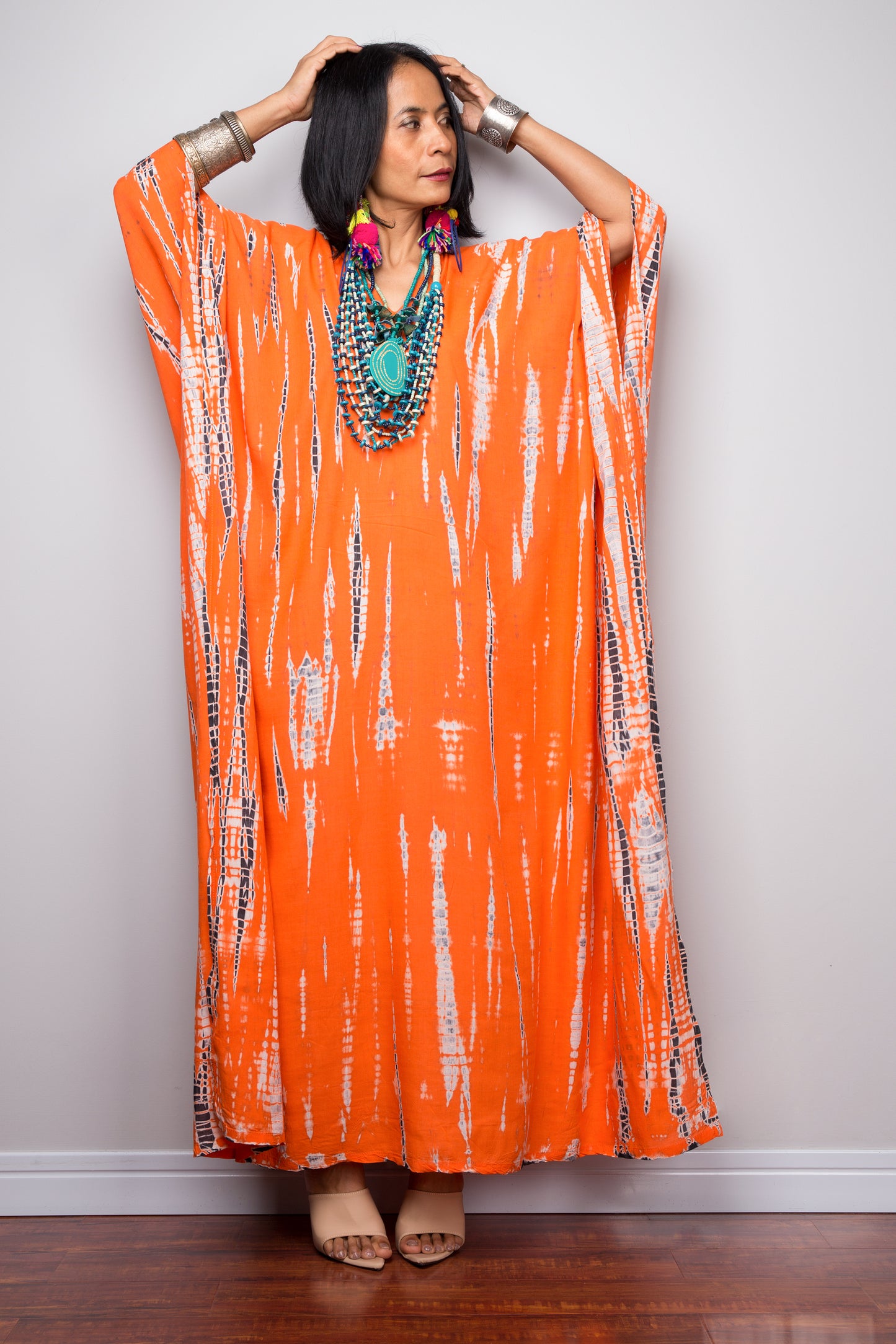 Buy Kaftan dresses online. Orange kaftan dress by Nuichan