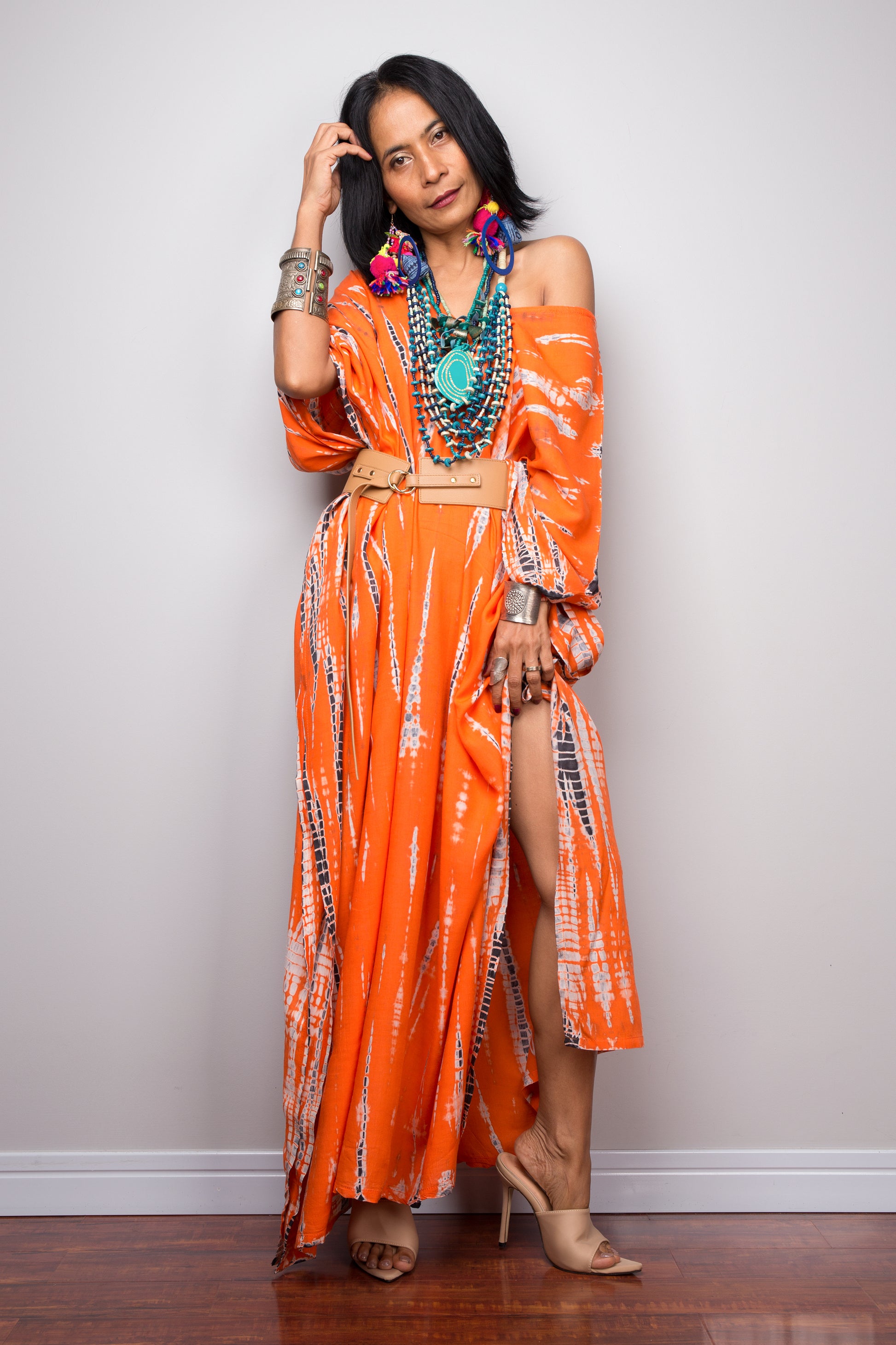orange tie dye maxi dress Tie dye kaftan