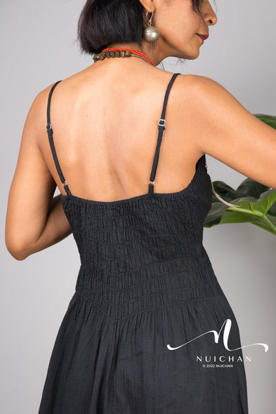 Nuichan Women's cotton strap dress | Summer beach dress in black 