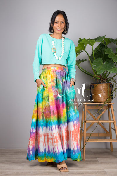 Nuichan Women's Tie dye skirt | Hippie maxi skirt online