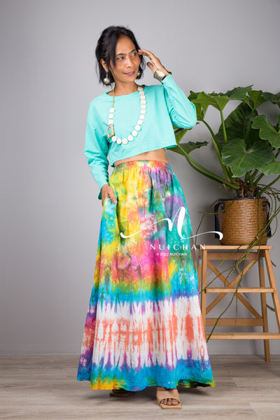 Nuichan Women's Tie dye skirt | Hippie maxi skirt online