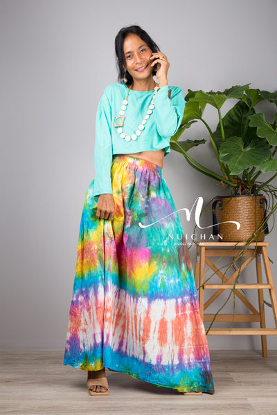 Nuichan Women's Tie dye skirt | Hippie maxi skirt online