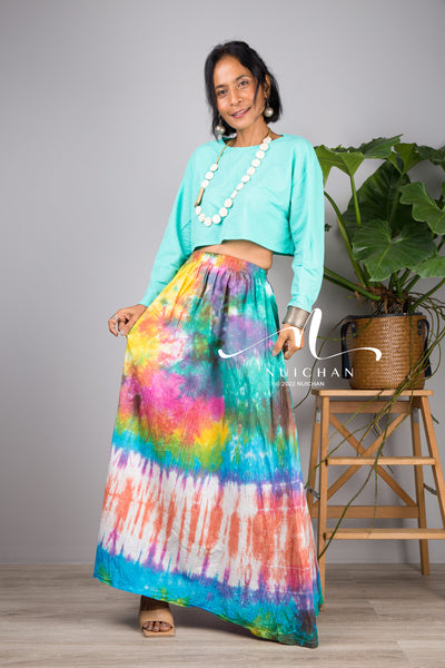 Nuichan Women's Tie dye skirt | Hippie maxi skirt online