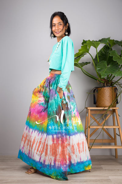 Nuichan Women's Tie dye skirt | Hippie maxi skirt online