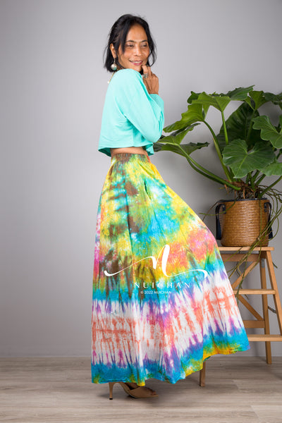 Nuichan Women's Tie dye skirt | Hippie maxi skirt online