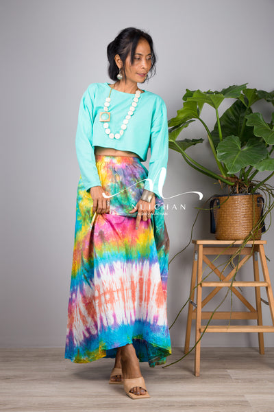 Nuichan Women's Tie dye skirt | Hippie maxi skirt online