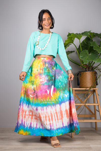 Nuichan Women's Tie dye skirt | Hippie maxi skirt online