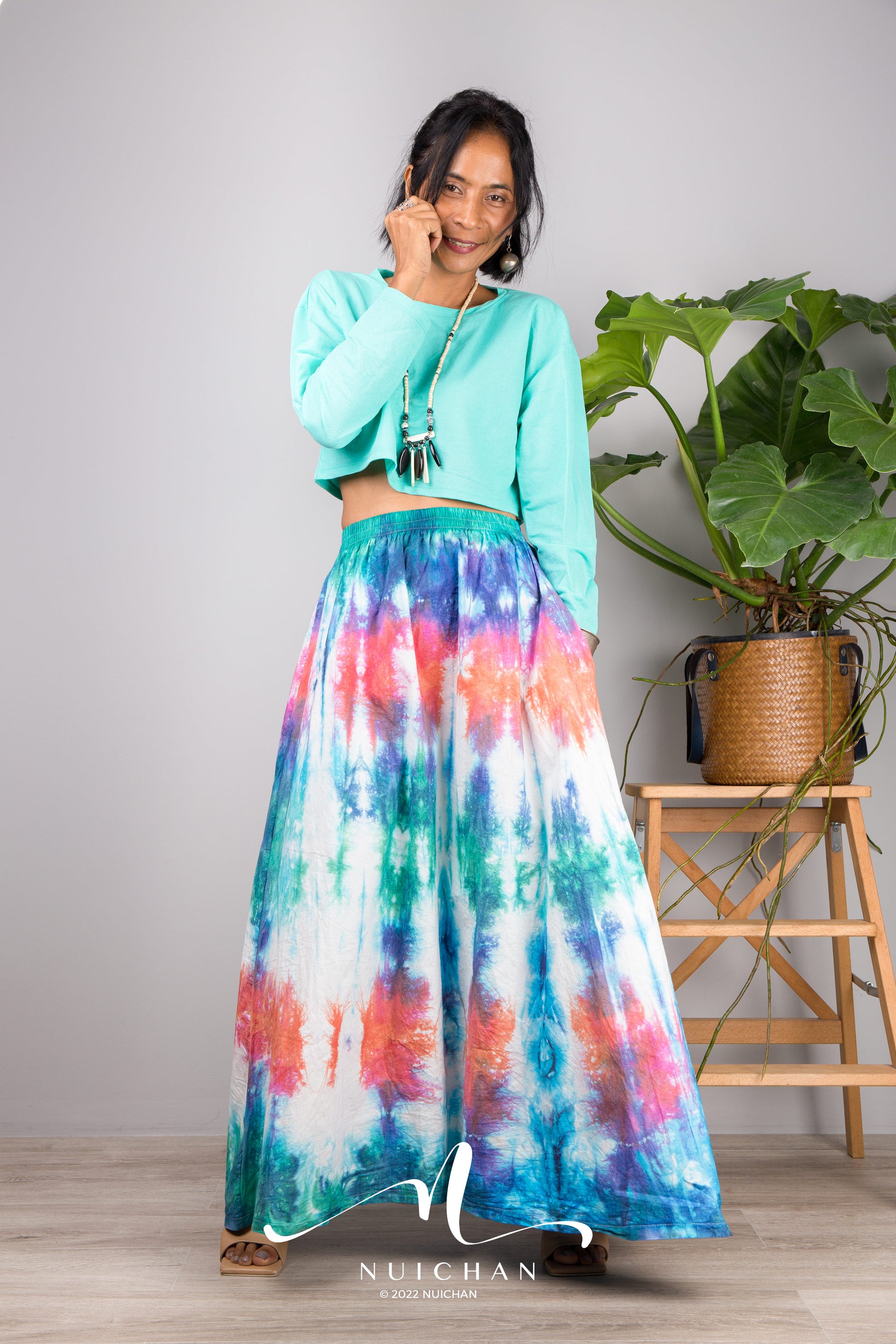 Nuichan Women's Tie dye skirt | Hippie maxi skirt online