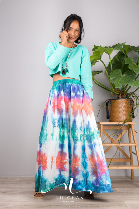 Nuichan Women's Tie dye skirt | Hippie maxi skirt online