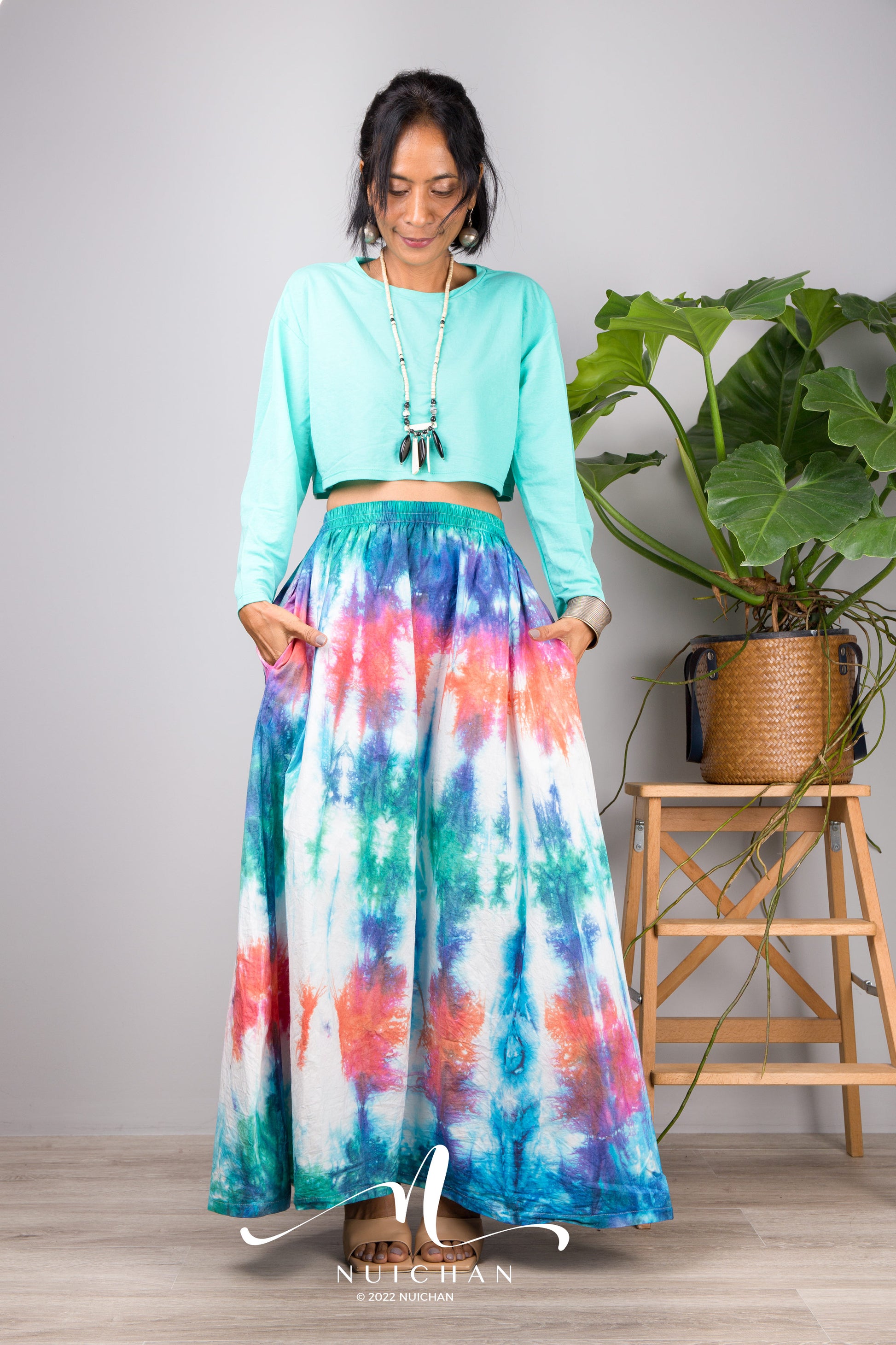 Nuichan Women's Tie dye skirt | Hippie maxi skirt online