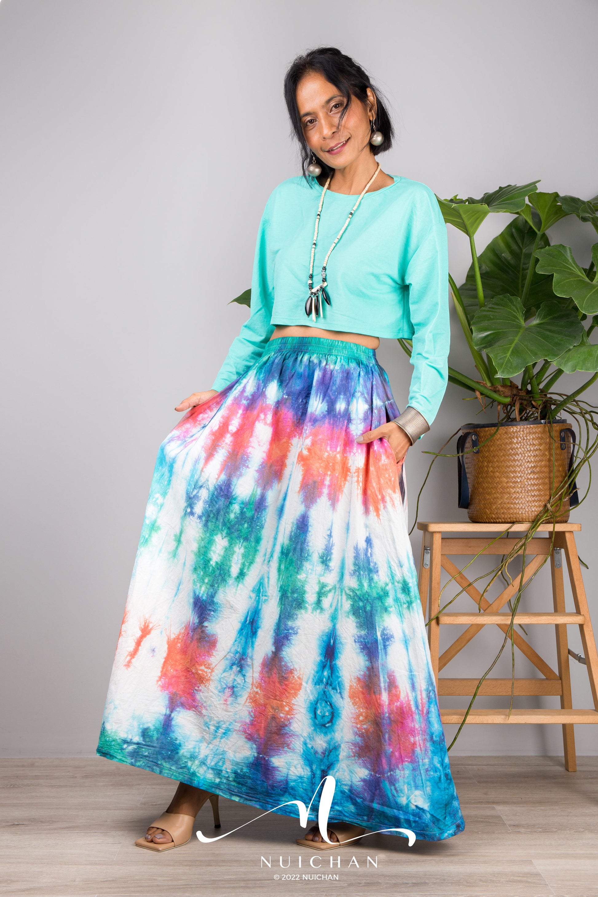Nuichan Women's Tie dye skirt | Hippie maxi skirt online