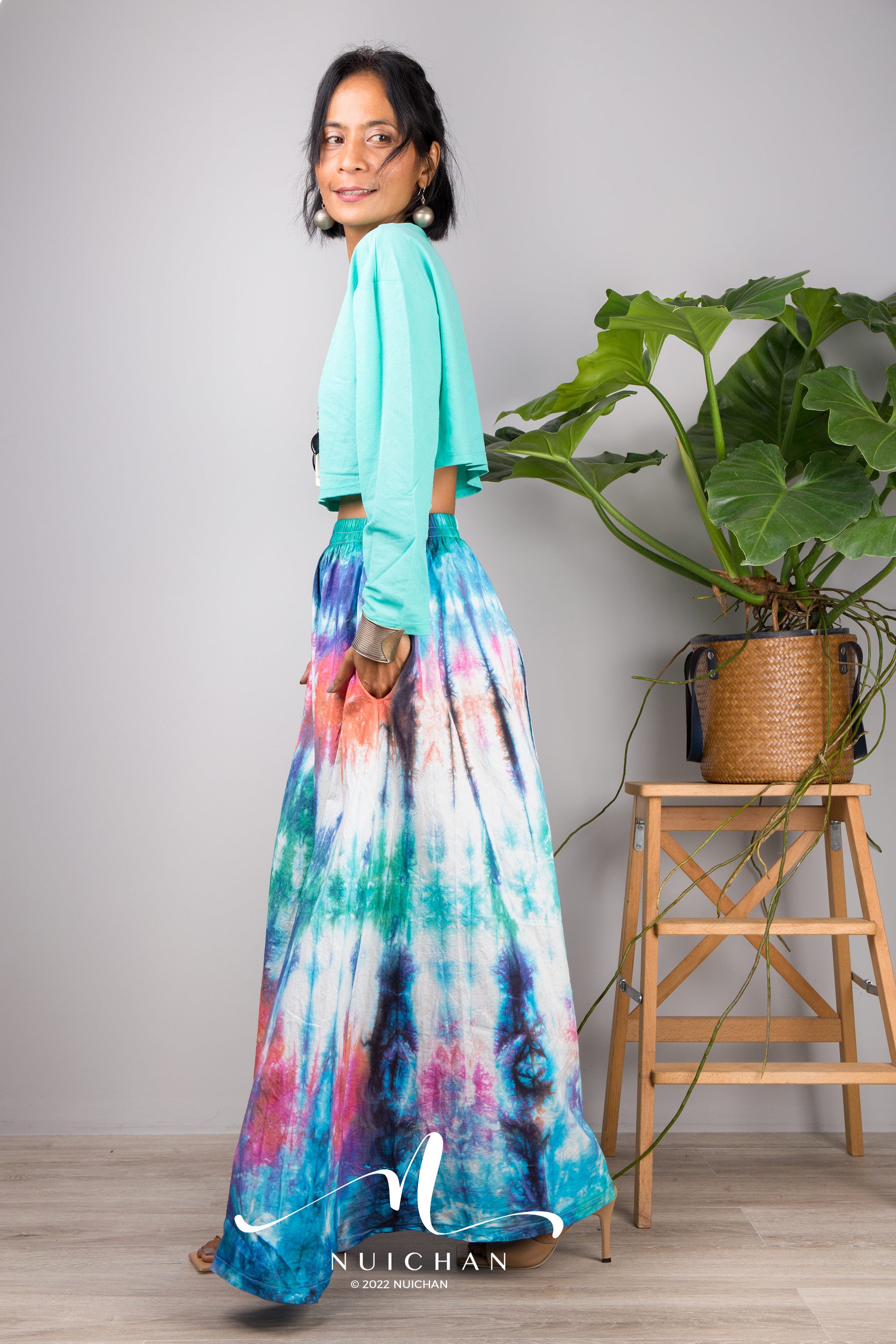 Nuichan Women's Tie dye skirt | Hippie maxi skirt online