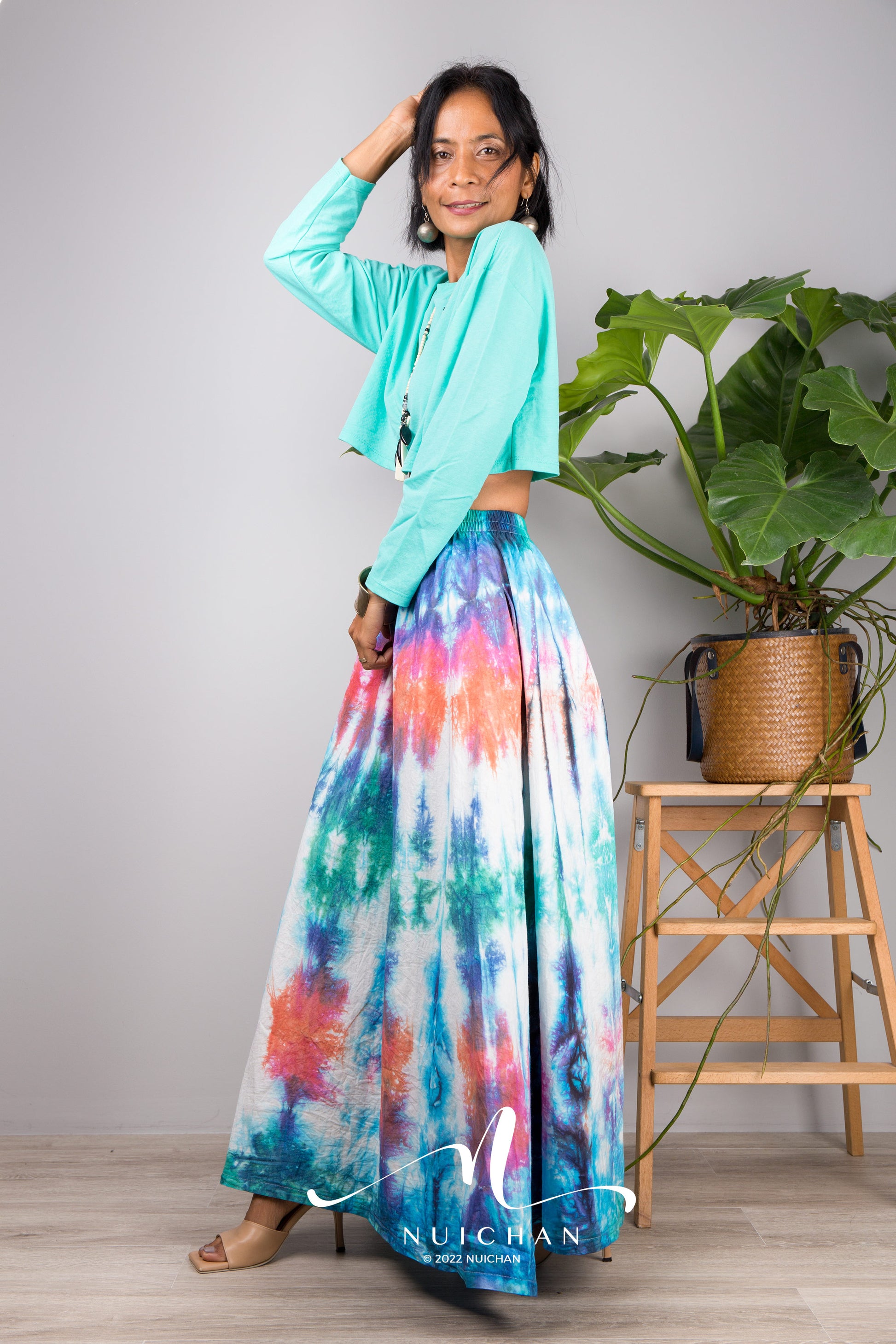 Nuichan Women's Tie dye skirt | Hippie maxi skirt online