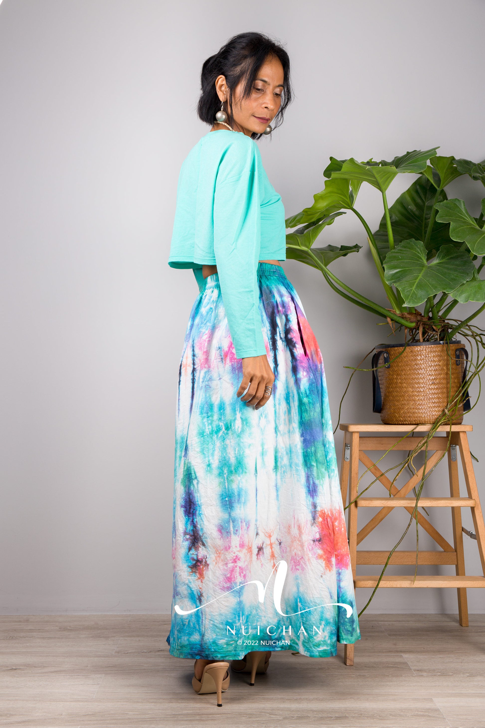 Nuichan Women's Tie dye skirt | Hippie maxi skirt online
