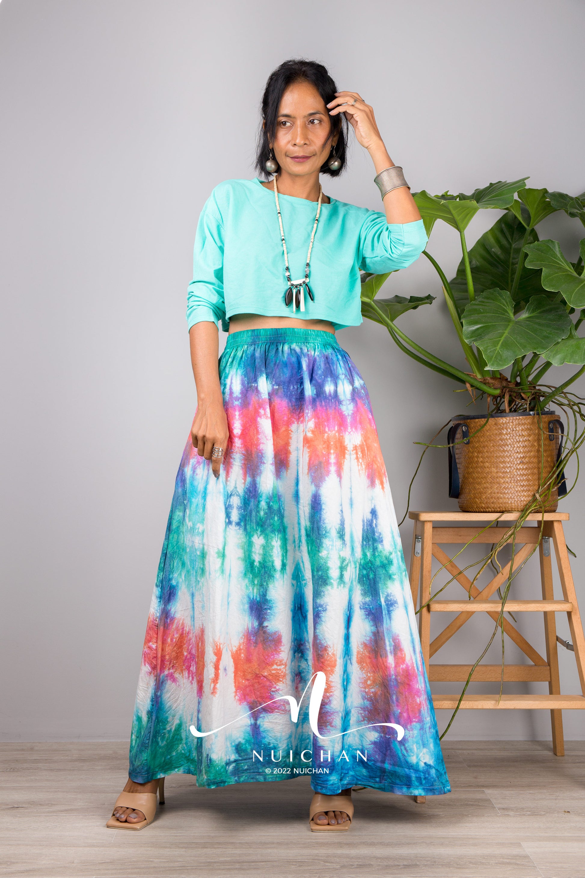 Nuichan Women's Tie dye skirt | Hippie maxi skirt online