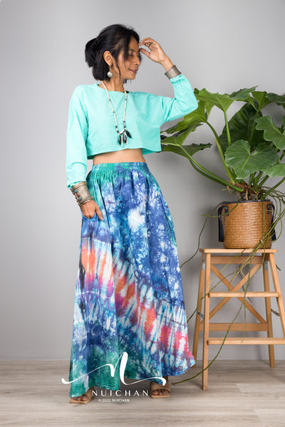 Nuichan Women's Tie dye skirt | Hippie maxi skirt online