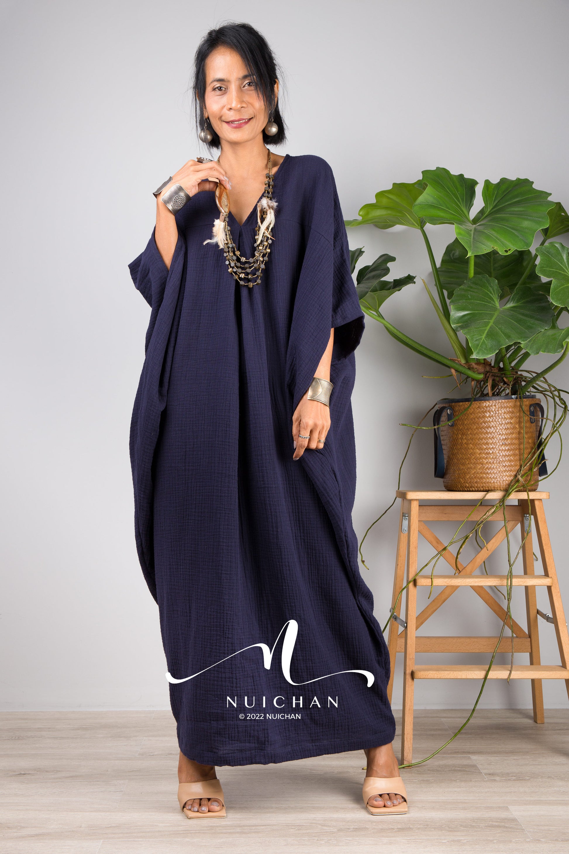 navy blue gauze dress Megan cotton Gauze dress