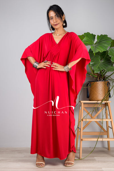 Nuichan women's Kaftan dresses for short ladies online. Red loose fit kimono kaftan dress