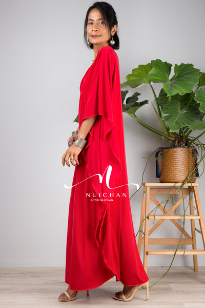 Small Kaftan dresses online. Red kimono kaftan dress by Nuichan