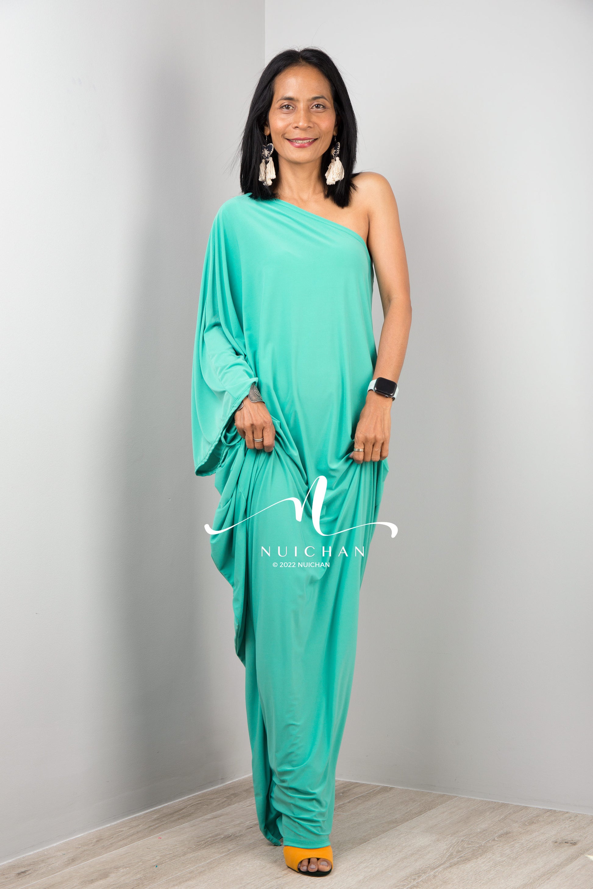 mint one shoulder draped midi dress Duck Egg One Shoulder Cut Out Detail Draped Wrap Midi Dress 16