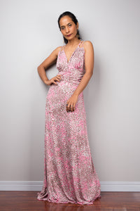 Pink Maxi Strap Dress, Formal evening frock dress, High-waist cocktail dress