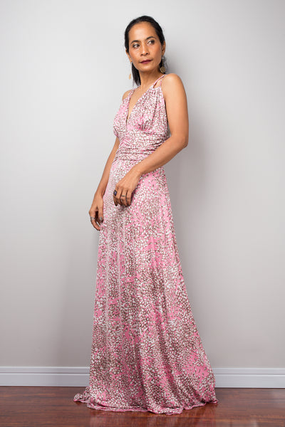 Pink Maxi Strap Dress, Formal evening frock dress, High-waist cocktail dress