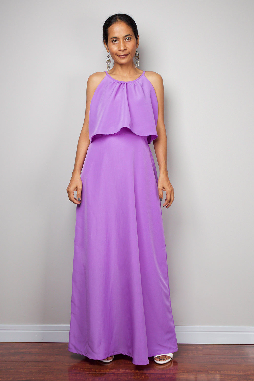 Ruffle dress, Halter Dress, Purple bridesmaid dress, Summer Dress, high waist dress, purple maxi dress