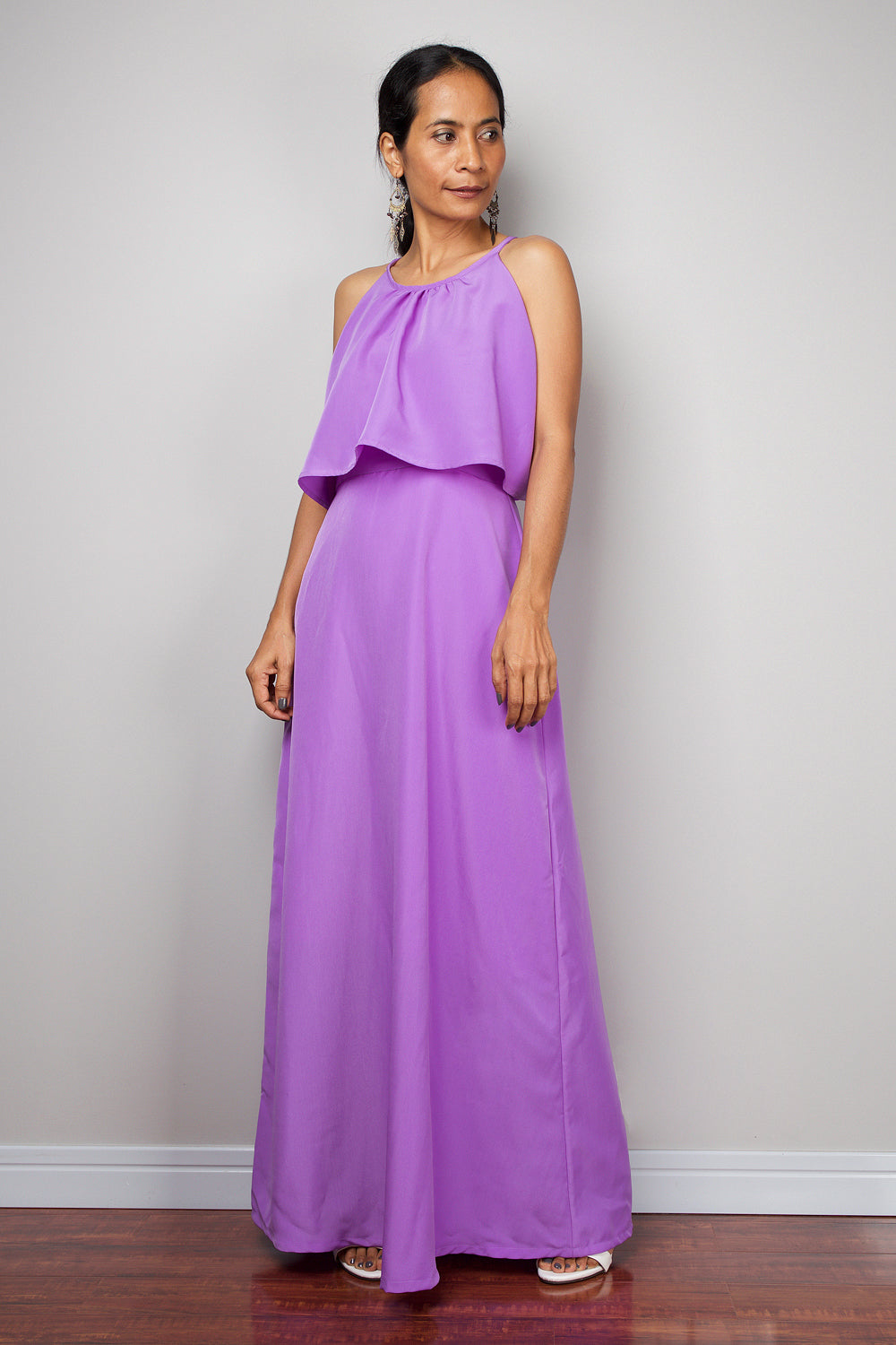 Ruffle dress, Halter Dress, Purple bridesmaid dress, Summer Dress, high waist dress, purple maxi dress