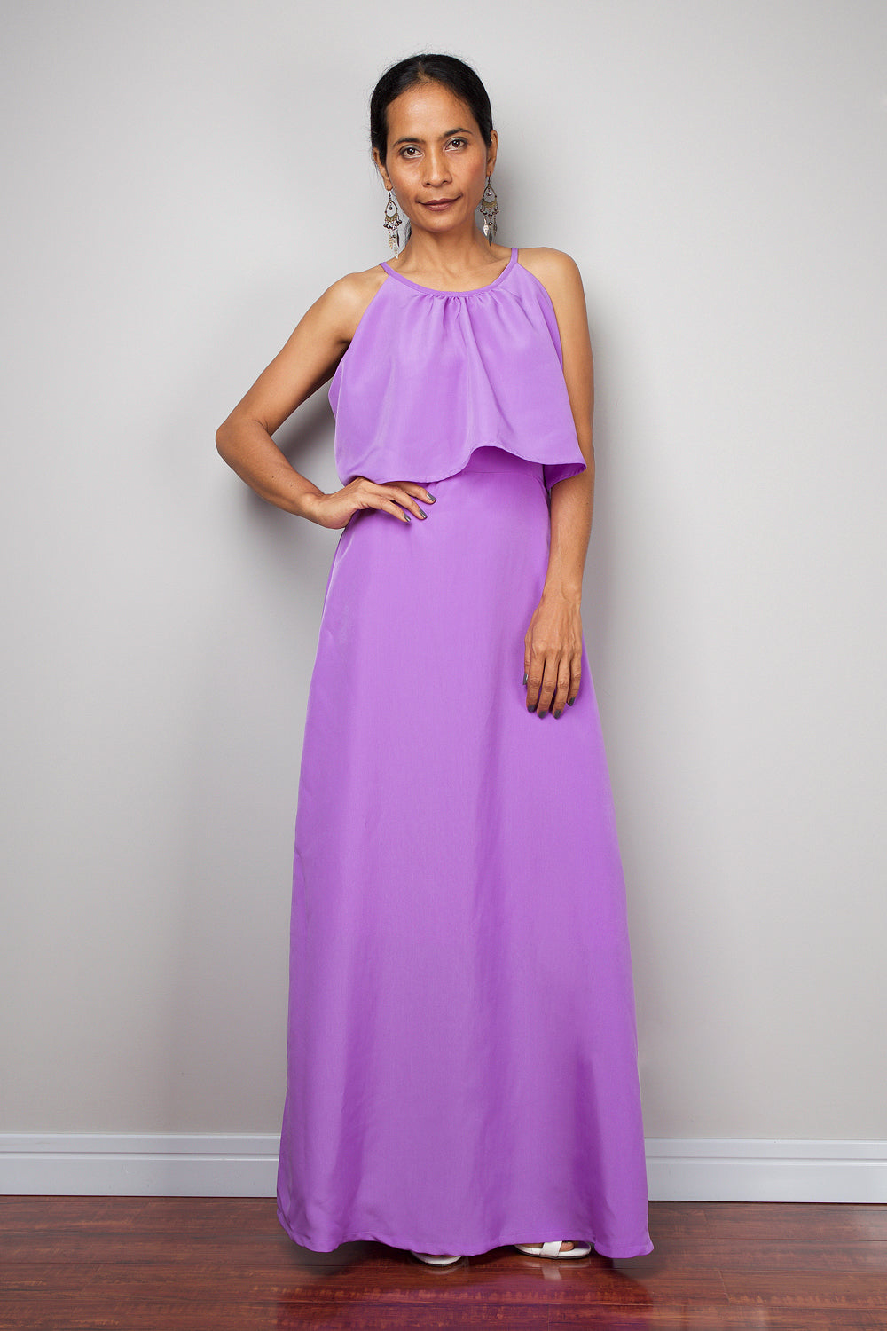Ruffle dress, Halter Dress, Purple bridesmaid dress, Summer Dress, high waist dress, purple maxi dress